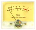 VU Meter analógico com lâmpada embutida. Escala ampla de -20dB a +3dB.